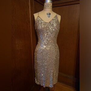 BCBG MAXAZRIA SEQUIN SLIP DRESS.